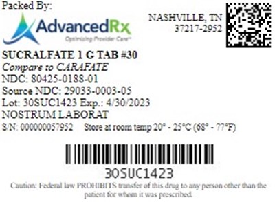 Sucralfate 1G Tab Qty 30 NDC 80425-0188.jpg Sucralfate #30 - Sucralfate 1G Tab Qty 30 NDC 80425 0188